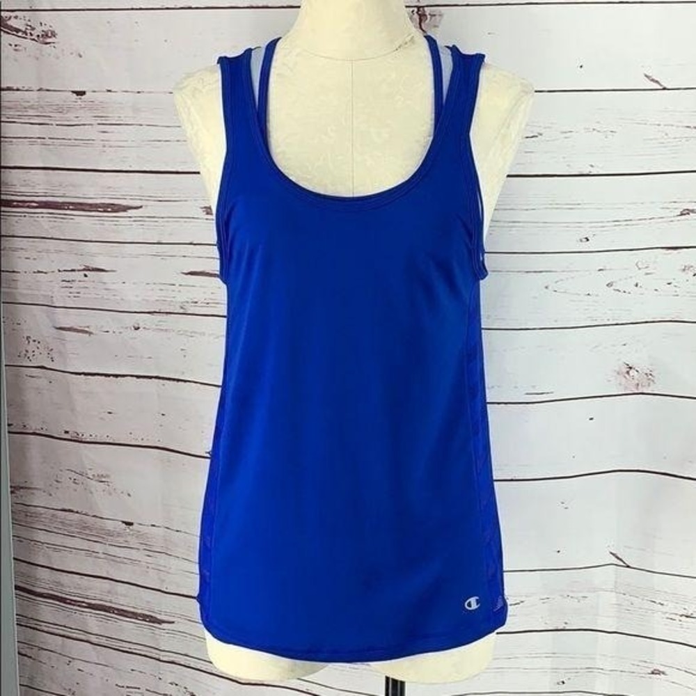 Champion Blue Athletic Tank Top with Built-in Sports Bra Racerback Small
